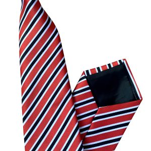 Narrow Stripe Red, Black and White Mens Clip On Tie