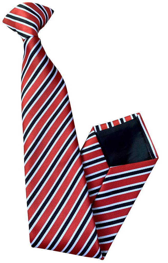 Narrow Stripe Red, Black and White Mens Clip On Tie